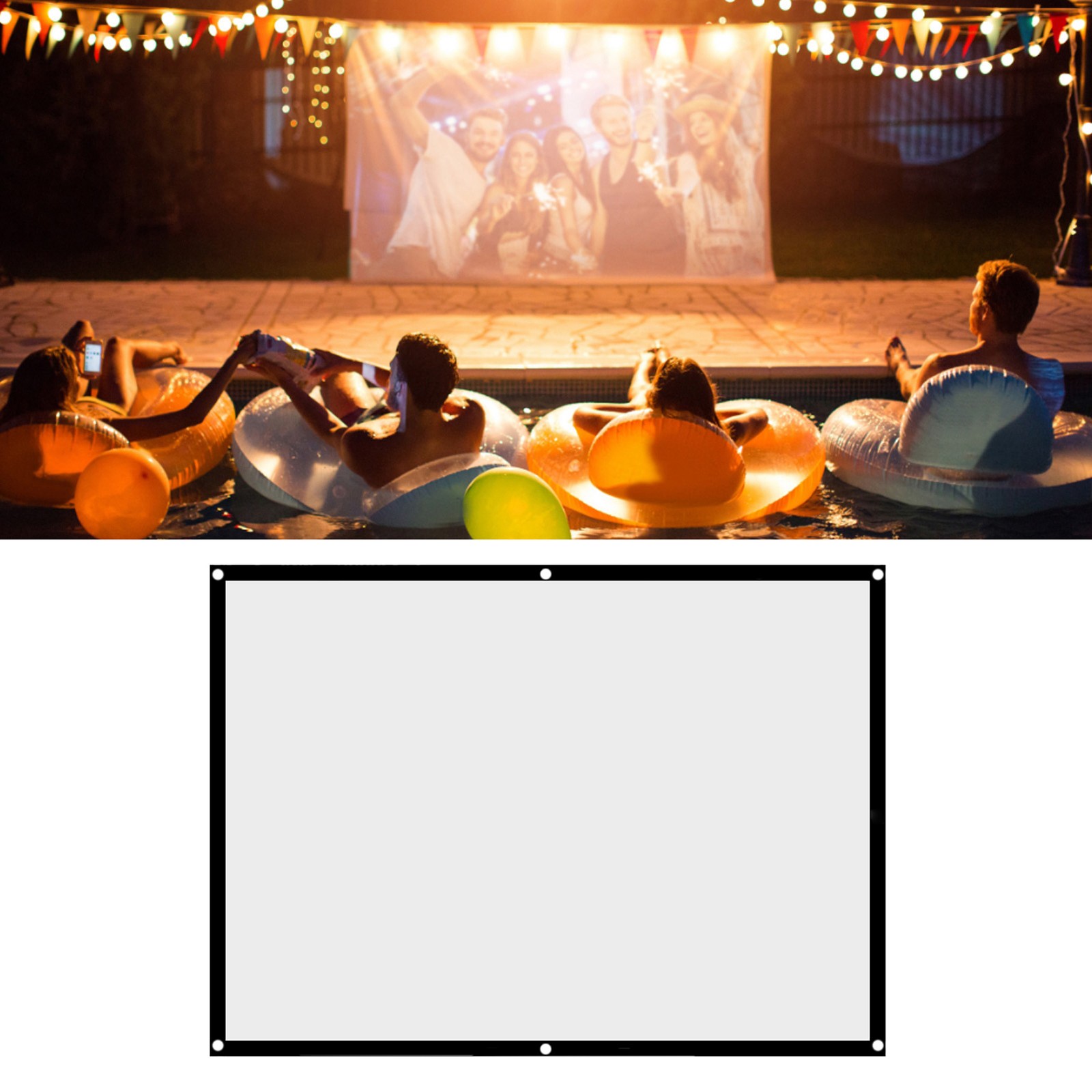 100in 4:3 Lightweight Polyester Projector Screen Black Edging Portable for Outdo