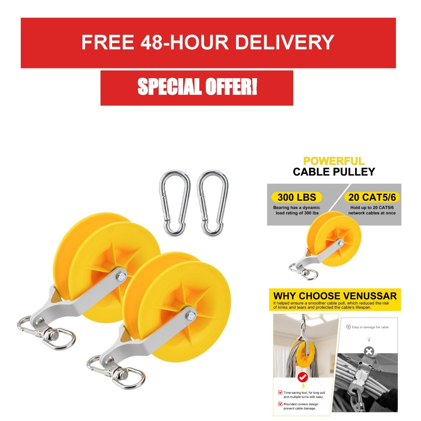 Venussar Cable Pulley Set - 2 Pack for Easy Cable Installation