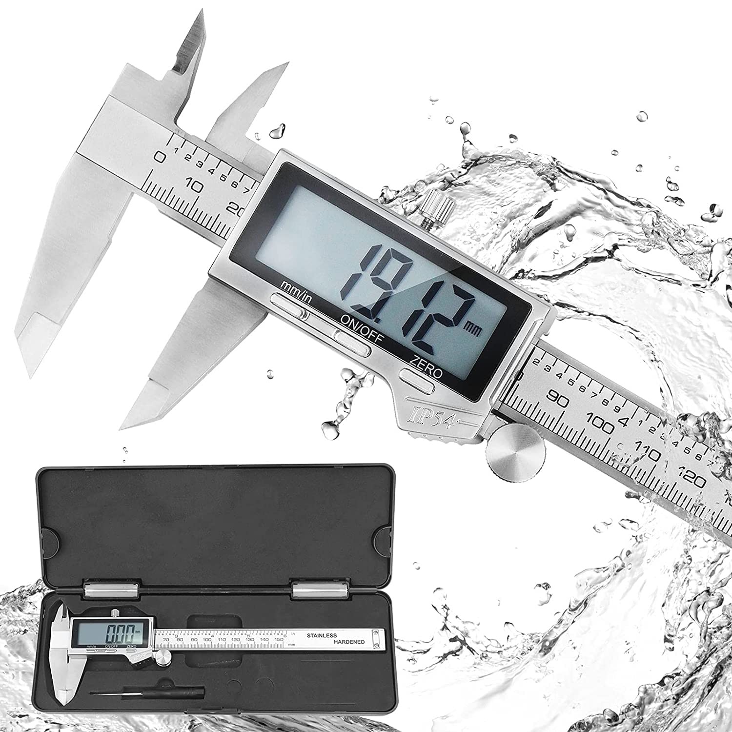 Digital Caliper Stainless Steel IP54 Waterproof 6 Inch 150mm Measure