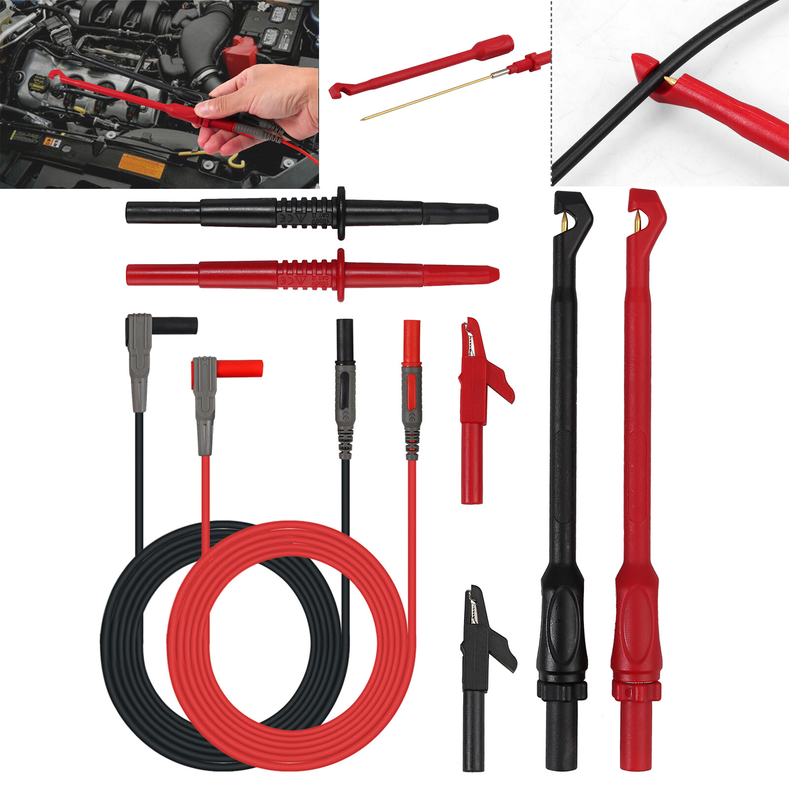 8X Automotive Test Lead Kit Power Probe Wire-Piercing Clip Puncture Wire Break