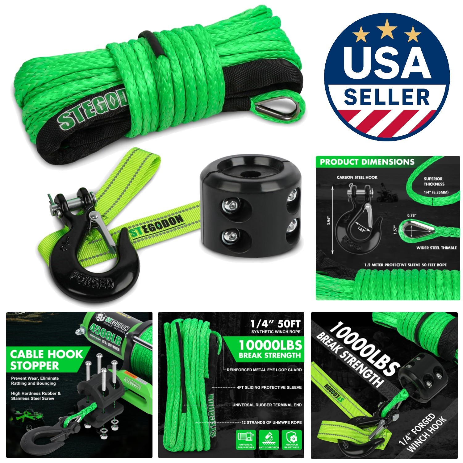 Lightweight & Safe 1/4'' x 50ft Synthetic Winch Line for ATV/UTV - Easy Install