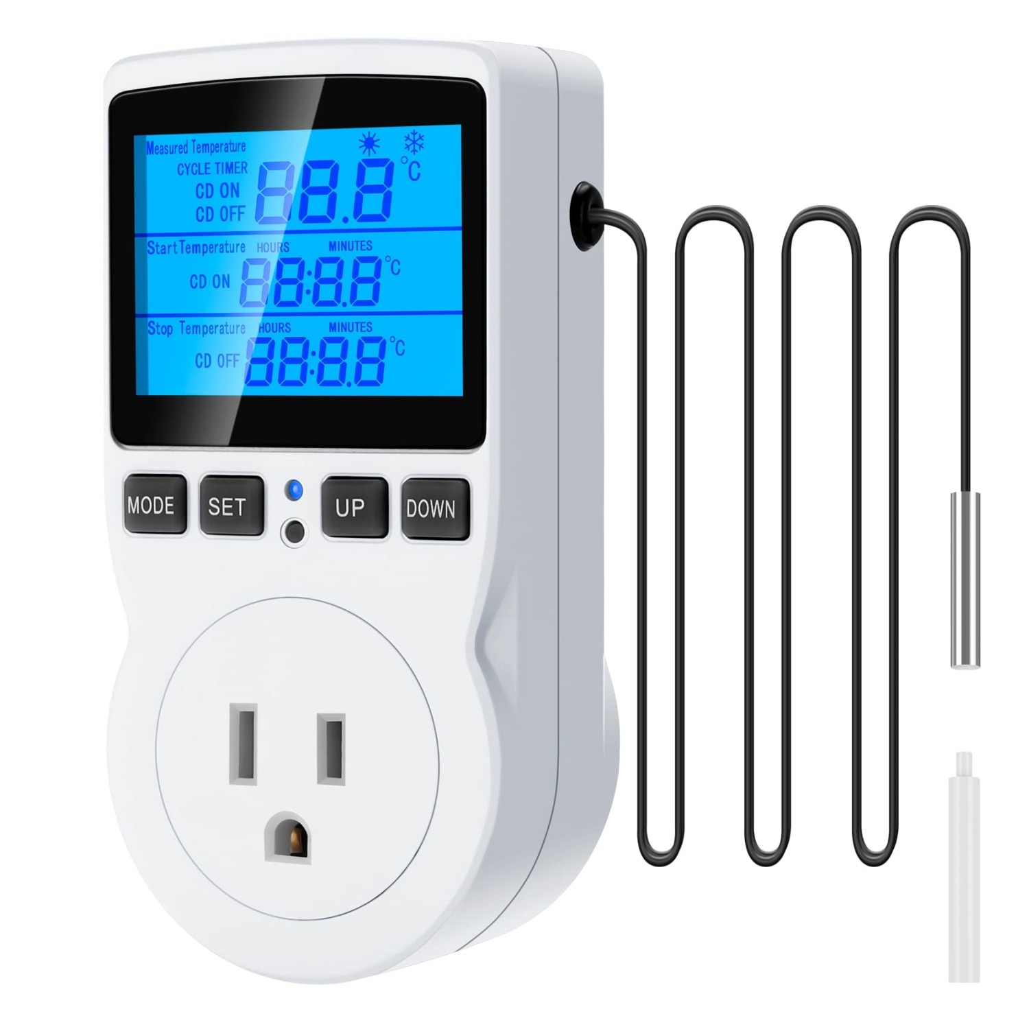 Digital Heating Cooling Thermostat Outlet, Temperature Controller w/ Probe Plug