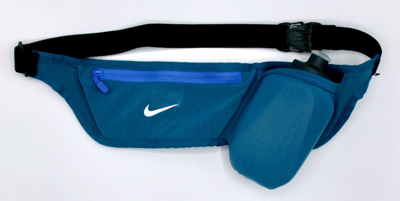 Nike Flask WaistPack 10 oz BPA Free Zip Pocket Running Rift Blue/Polar/Silver