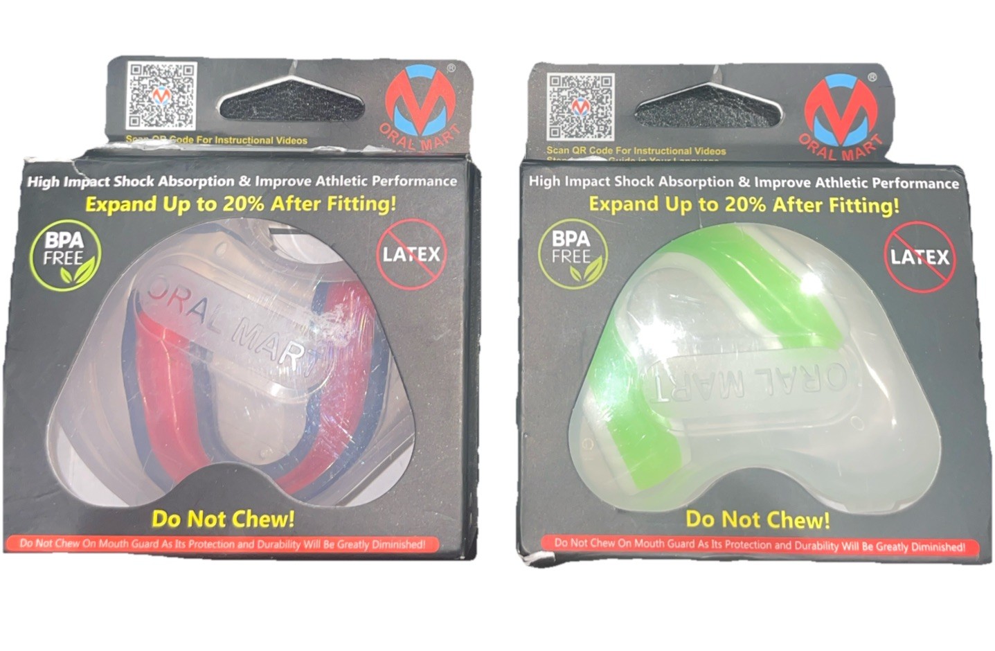 2 Mouthguard Oral Mart dentist like fit, shock, absorption, BPA free, latex free
