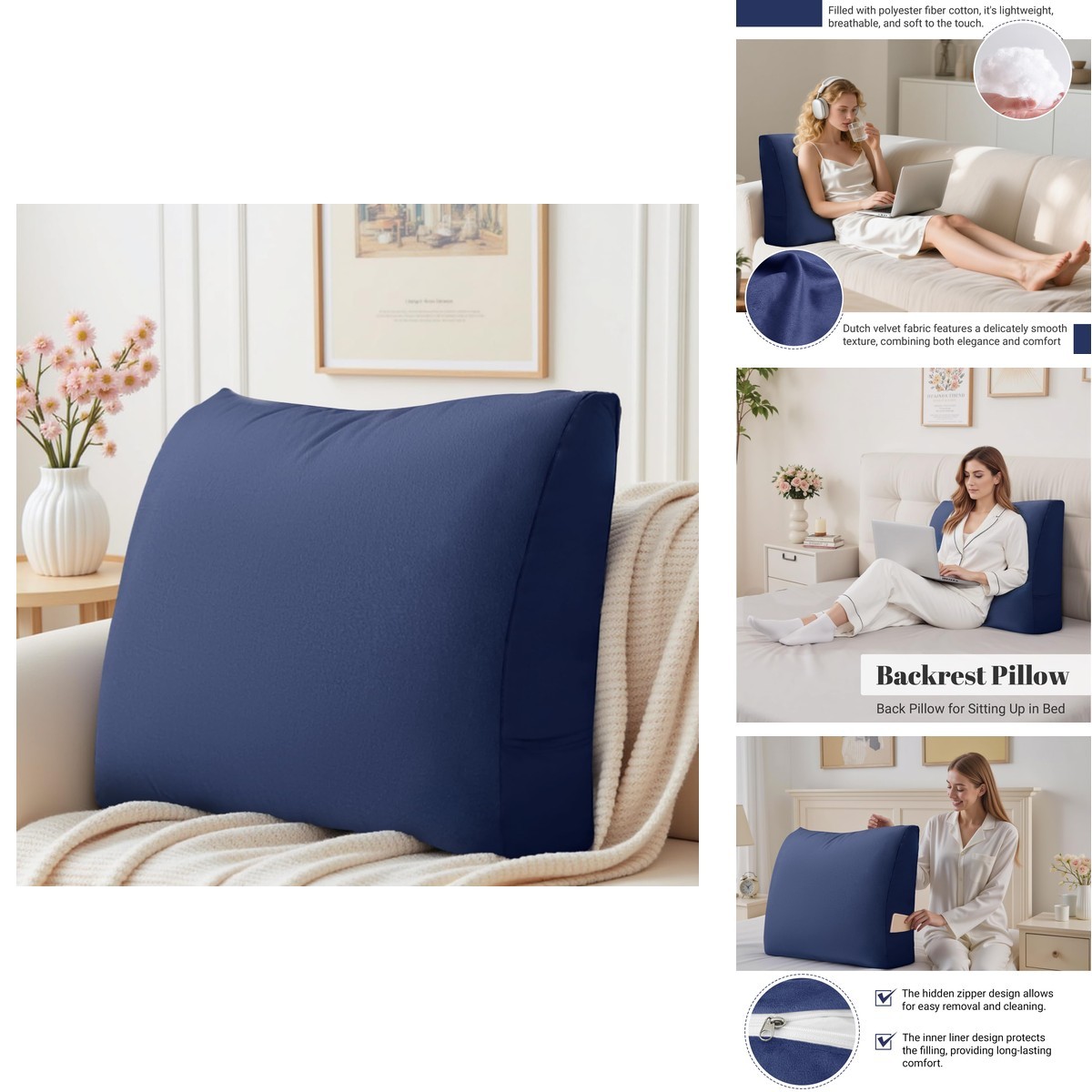LELEFIDO Back Support Pillow Couch Bed Rest Back Pillow Removable Cover