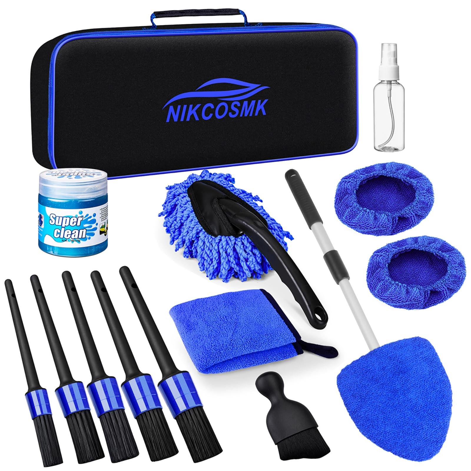 Windshield Cleaner Tool, 15Pcs Car Interior Detailing Kit, Cleaning Blue