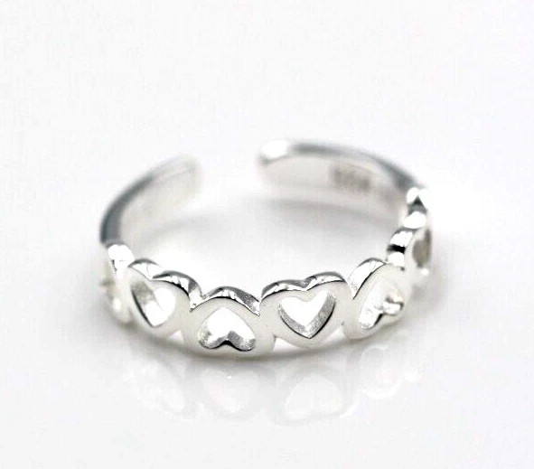 Genuine 925 Sterling Silver Delicate Adjustable Heart Toe Ring
