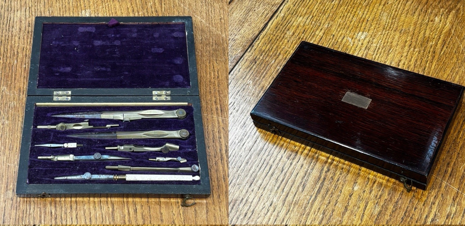 English Antique Mahogany Cased Cartographer's Instrument Set.
