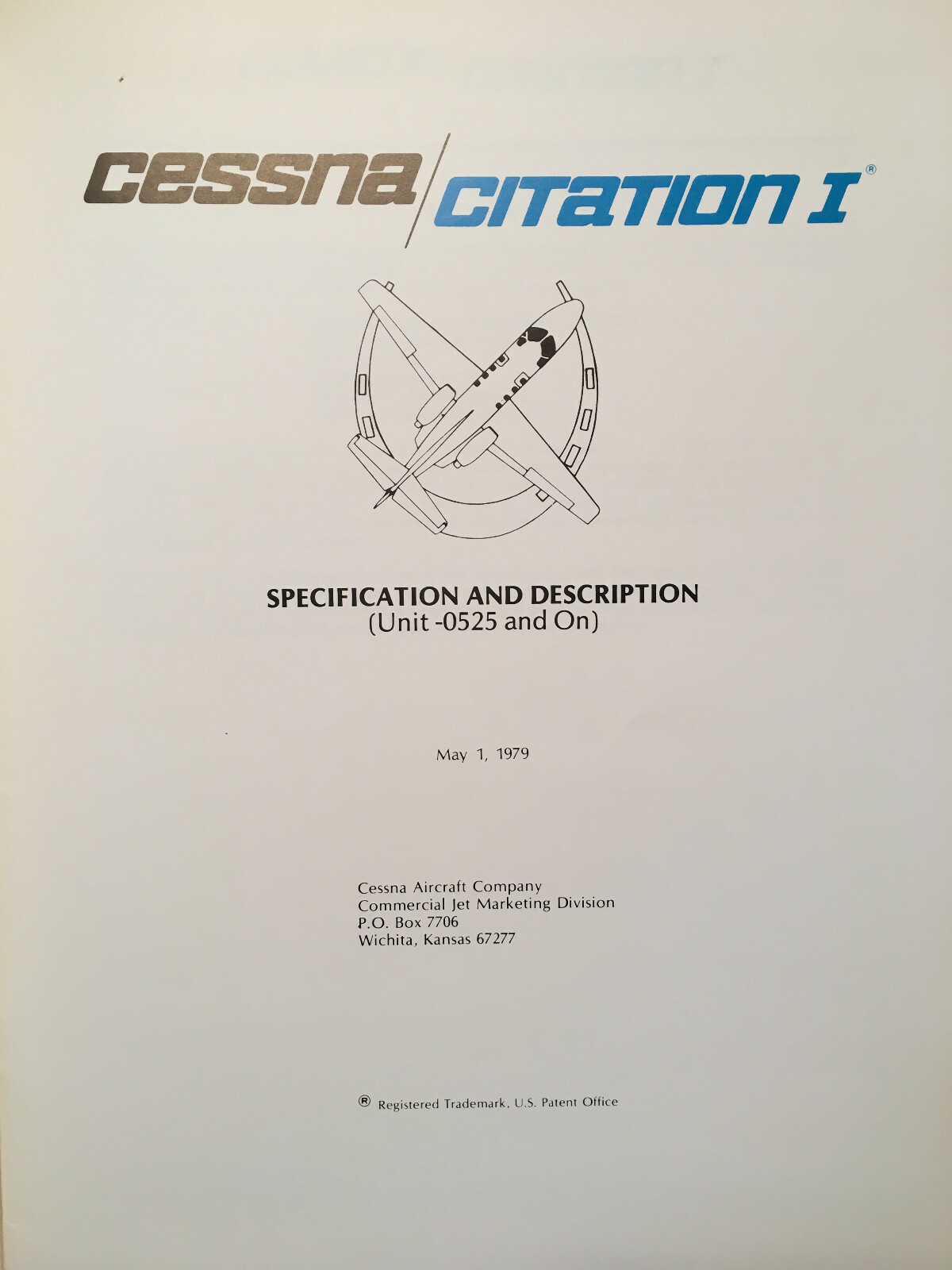 Cessna Citation I Model 500, sn 0525 & On, Specification/Description Booklet