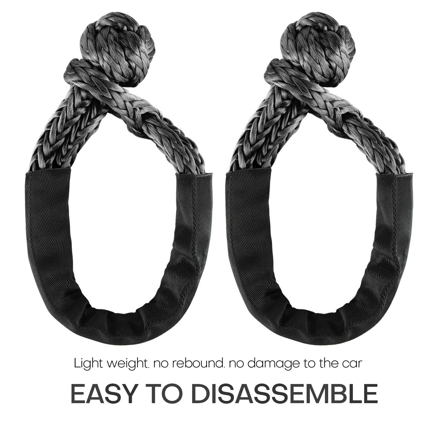 2*1/2" Soft Shackle Rope Synthetic Tow Recovery Strap 38000LBs WLL 7.5Tons Black
