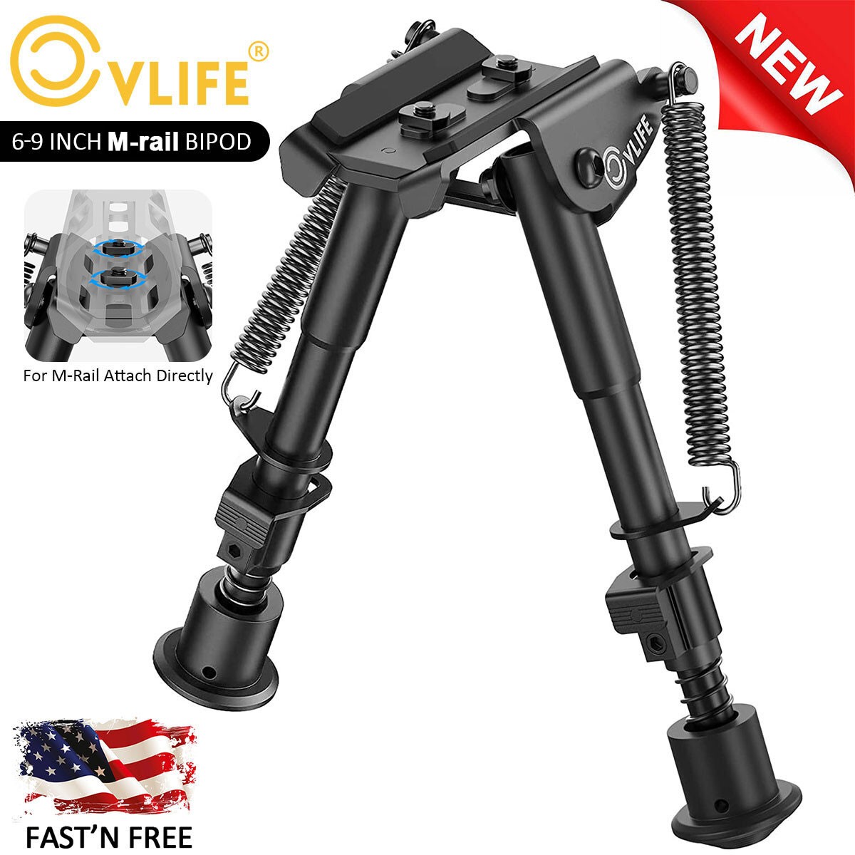 NEW 6"-9" Rifle Bipod Lightweight M-Rail Quick Detach Mount For Shooting Hunting