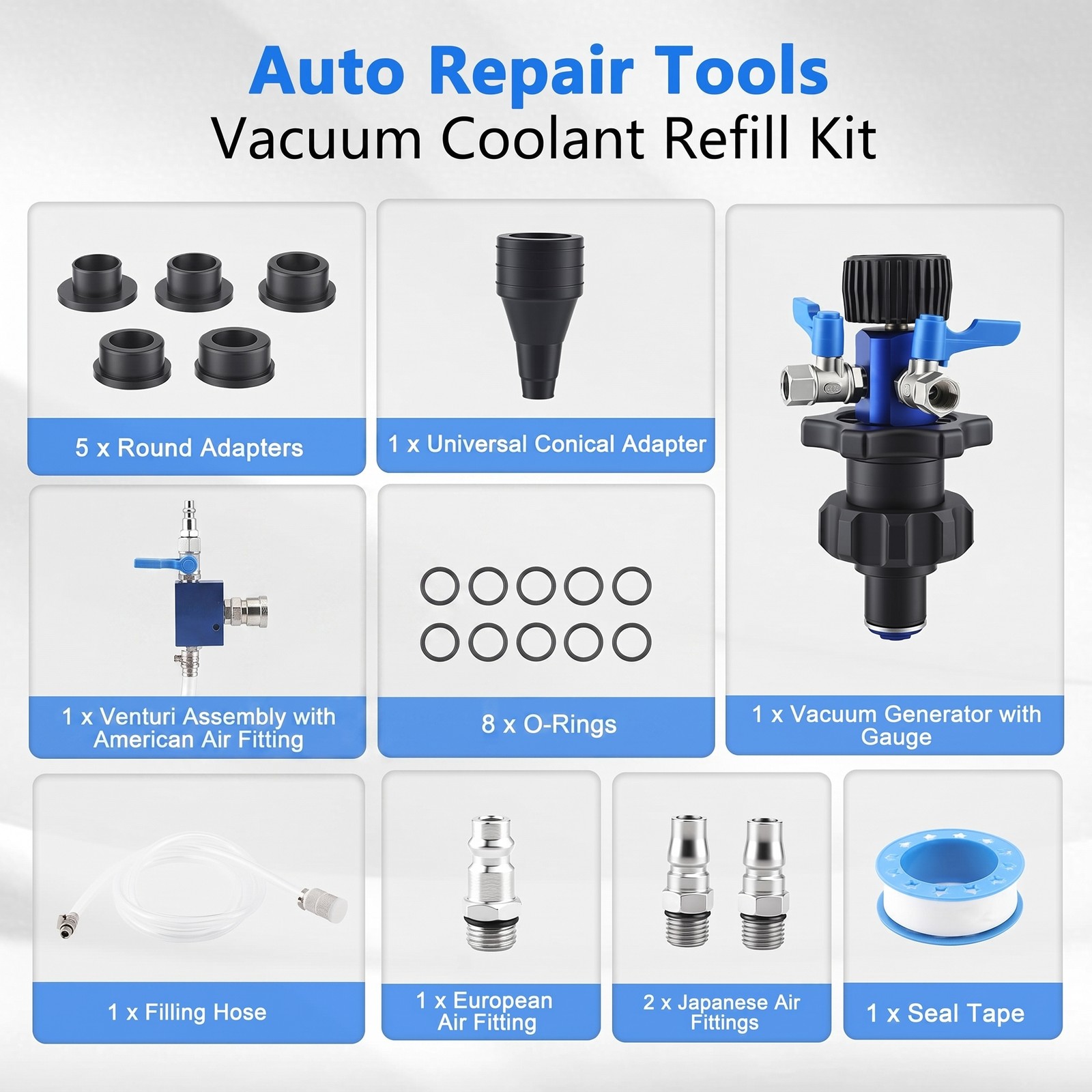 Cooling System Vacuum Fill Tool Radiator Pressure Tester Test Kit With Adapters