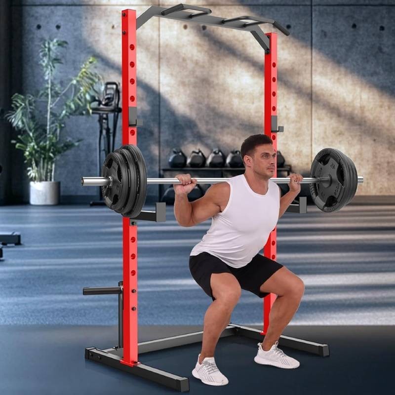 Power Cage Multi-Function Power Rack with Adjustable Cable Pulley System J-Hooks