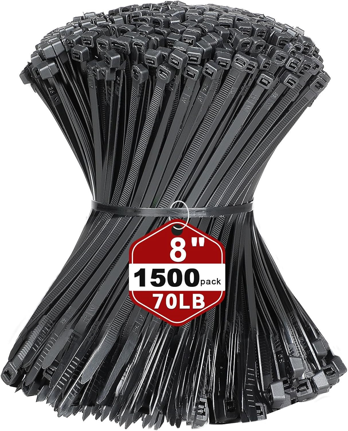 Zip Ties, 1500Pcs 8 Inch Heavy Duty Self-Locking Nylon Zip Ties, Black Cable Tie