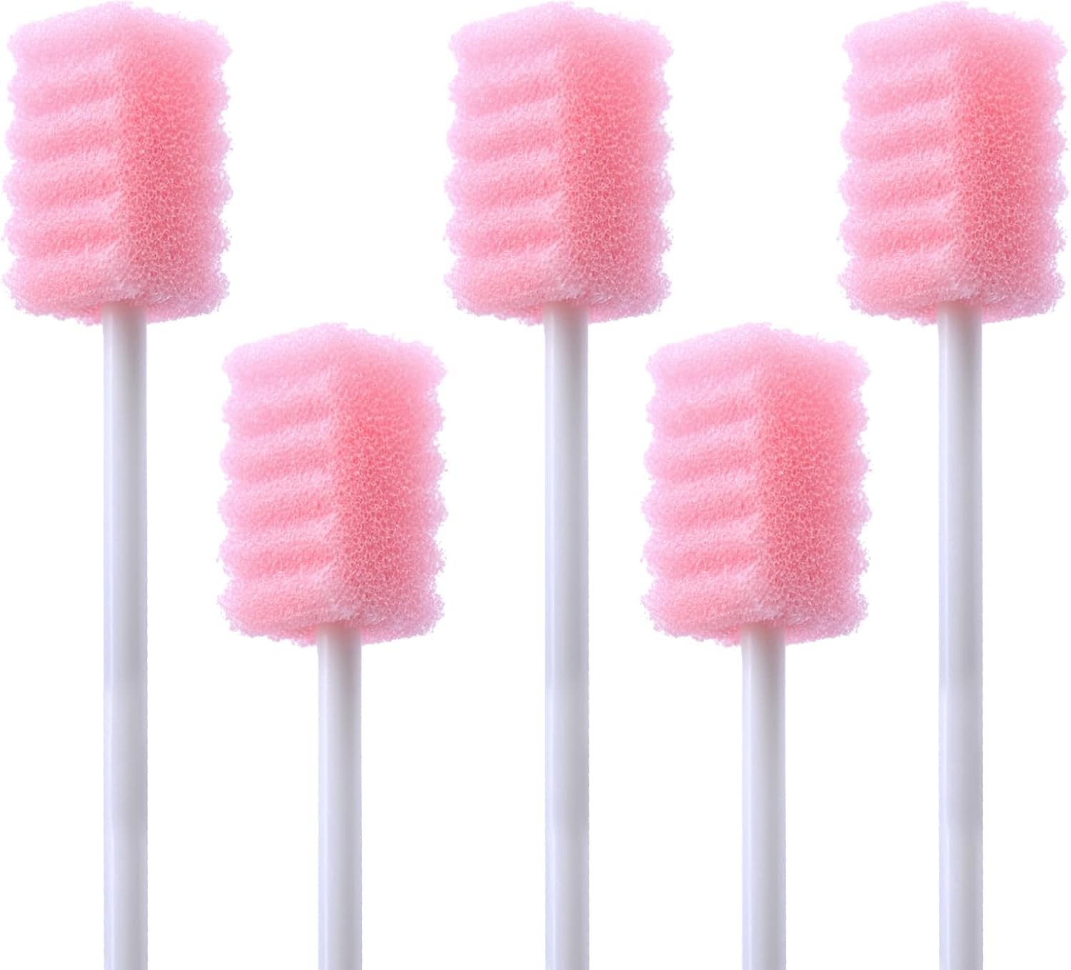 100 Pcs Disposable Mouth Swabs Sponge, BVN Oral Sawtooth shape-100 PCS, Pink