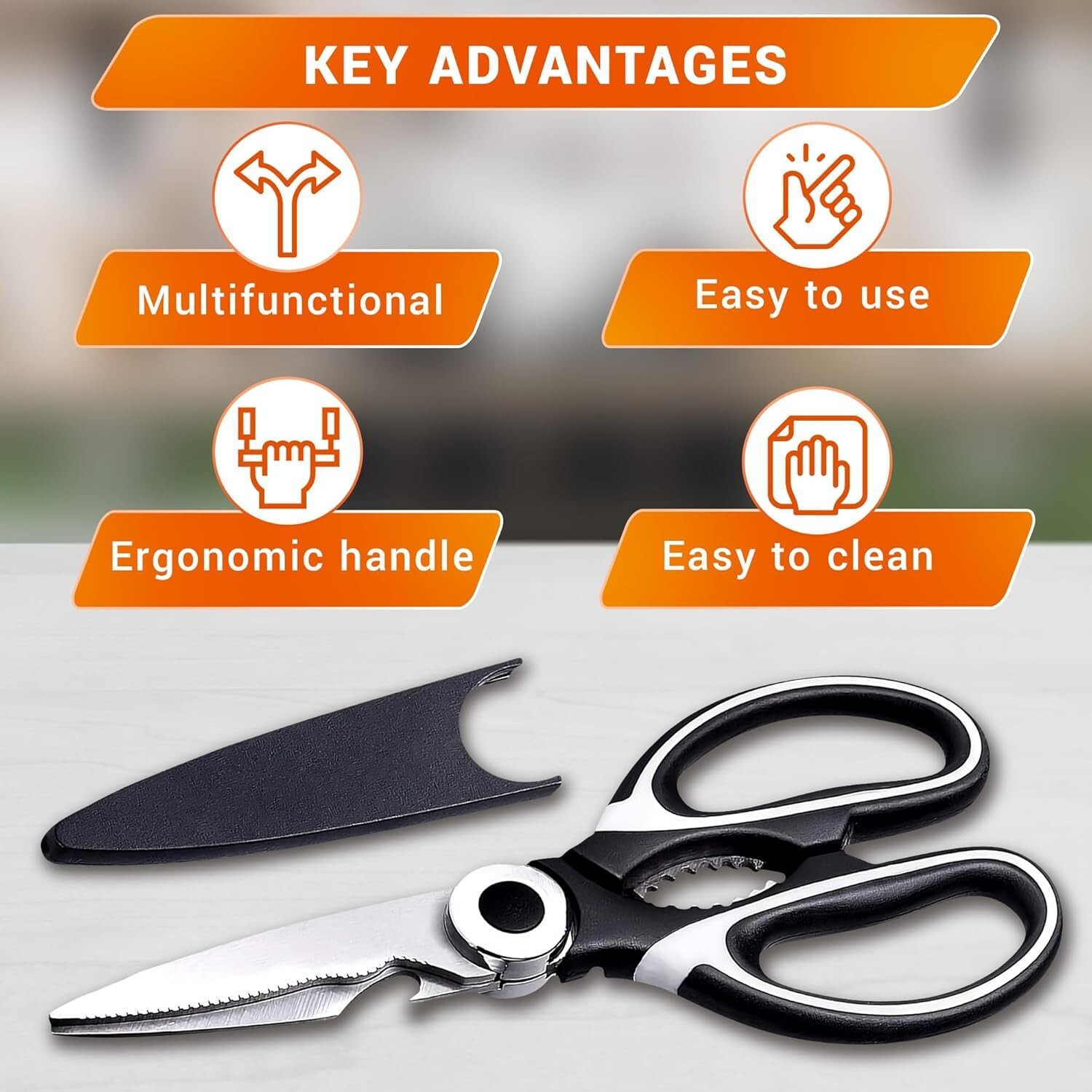 Kitchen Scissors Heavy Duty, Multi-Purpose Shears for Meat, Fish & Veggies