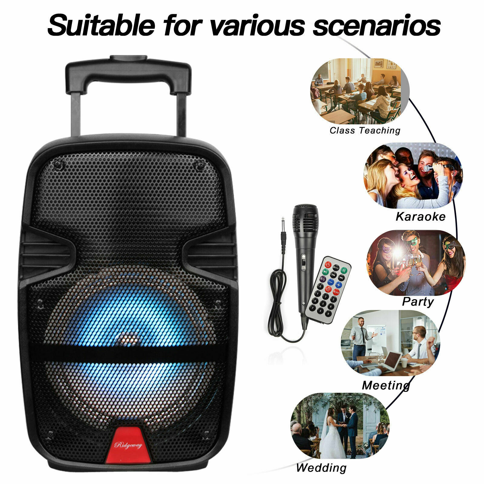 4400 Watts Wirelessly Portable Party 8" Bluetooth Speaker w/ Microphone & Remote