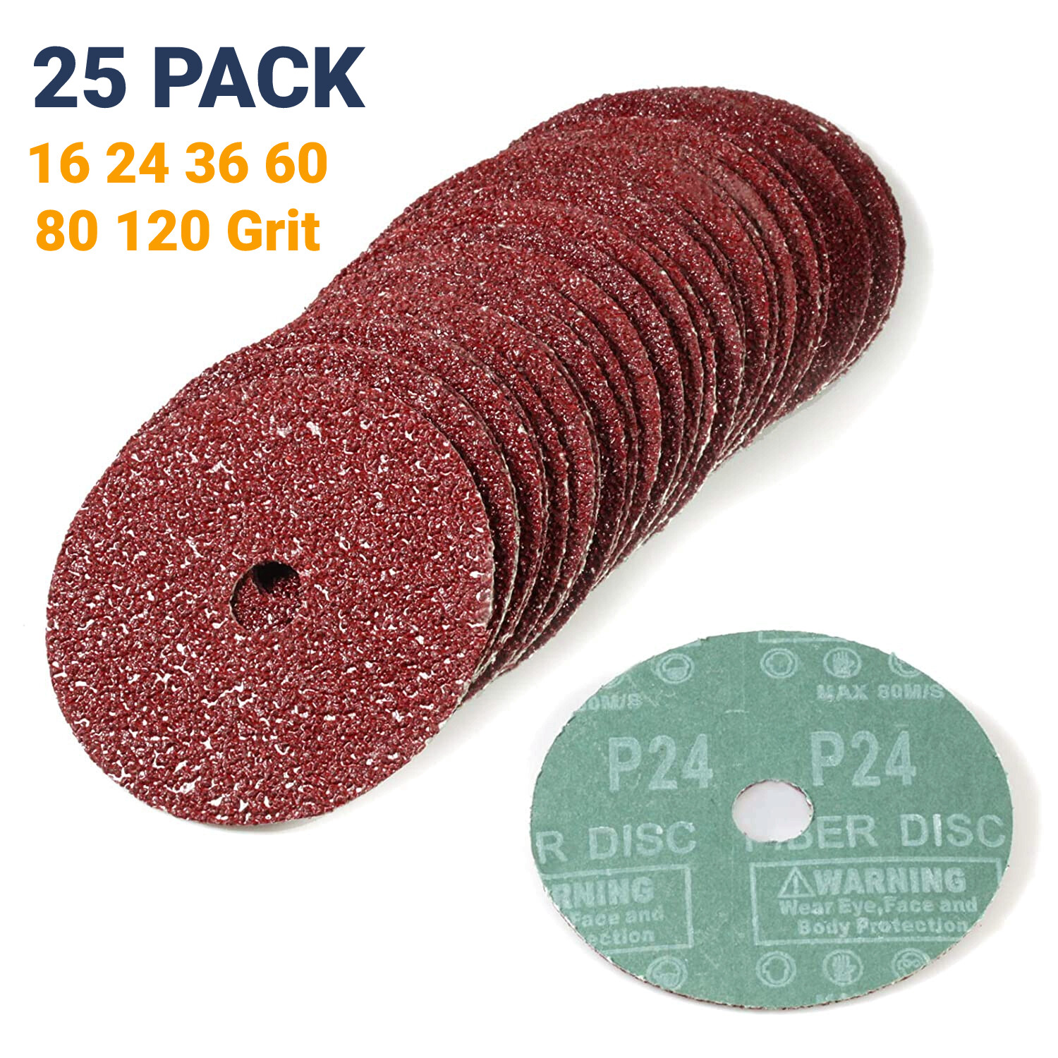 25x 4-1/2" Calcined AO Resin Fiber Sanding Grinding Disc 16 24 36 60 80 120 Grit