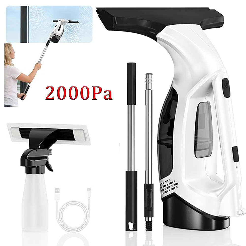Window Vacuum Squeegee Cordless with Extension Pole,Electric Window Cleaner Tool