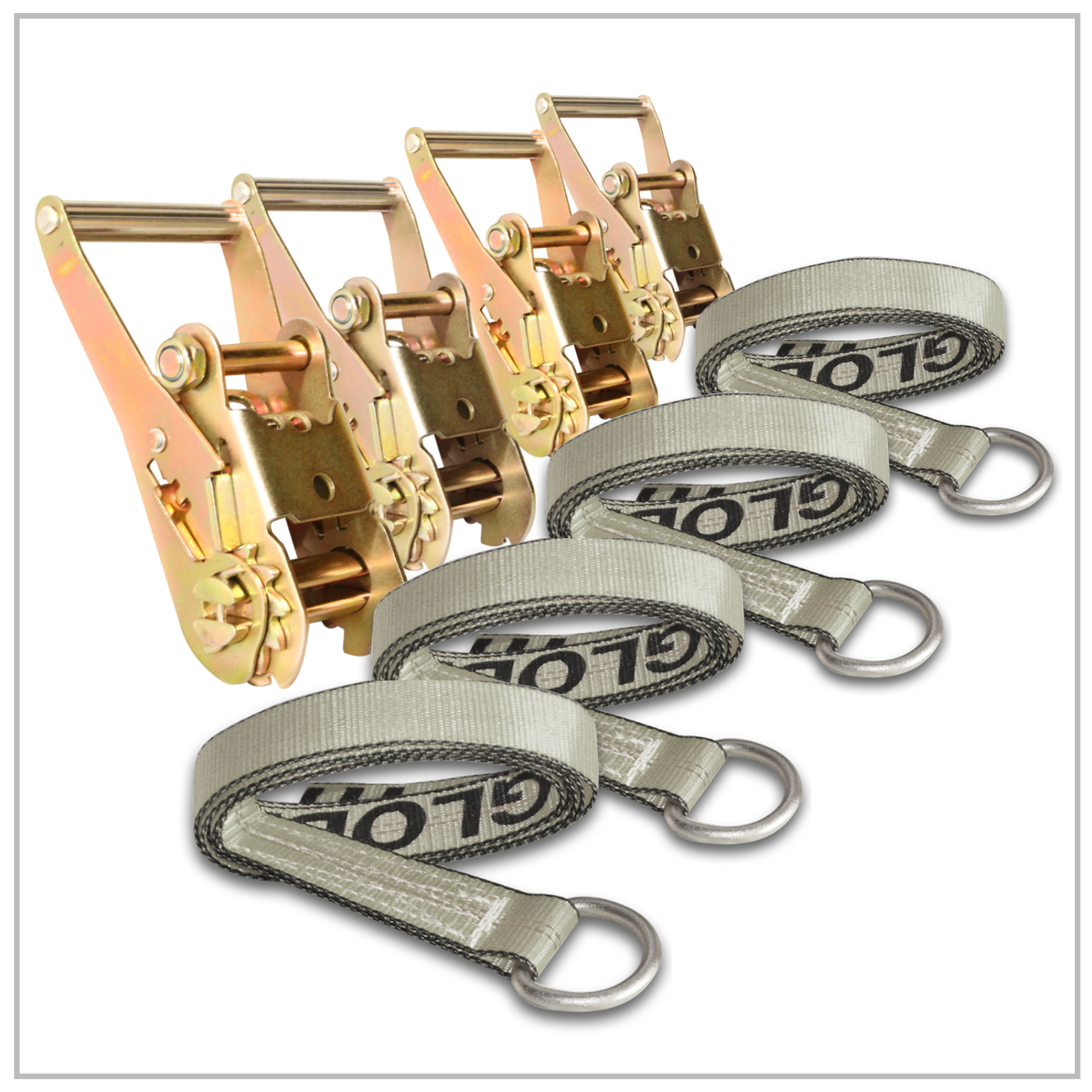 8 pack 2" x 8' Lasso Strap Tie Down w/ Ratchet Combo Kit D Ring Axle Tow Haul