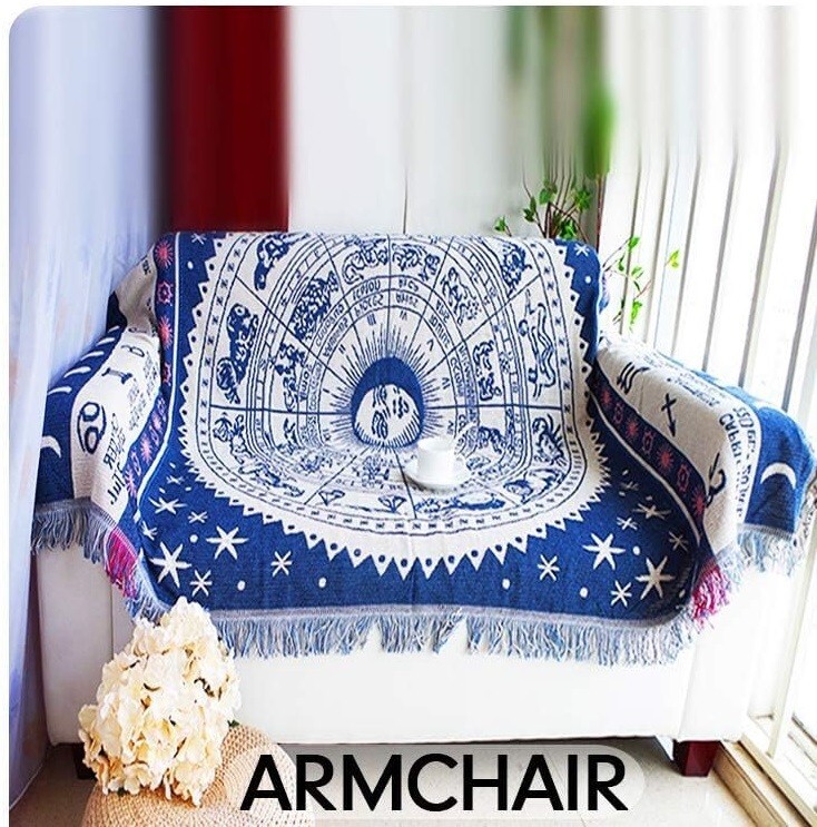 Boho Woven Throw Reversible Cotton Bohemian Tapestry Blue White 71 x 50"
