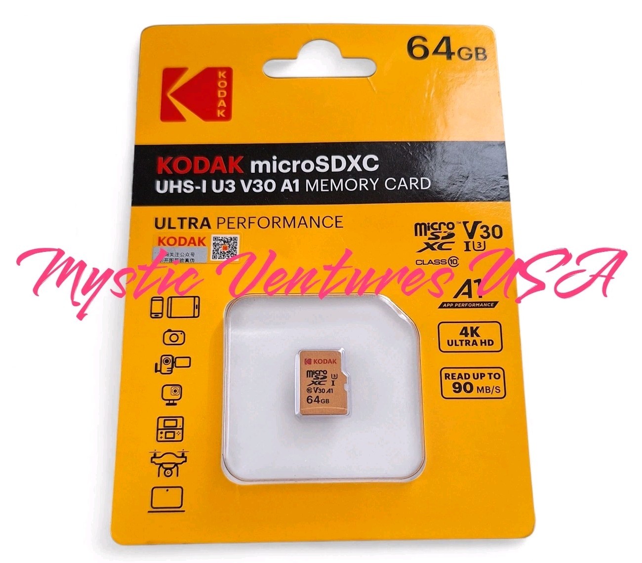 Kodak 64gb Micro SDXC Class-10 4K HD TF Card 90 MB/s U3 UHS-1