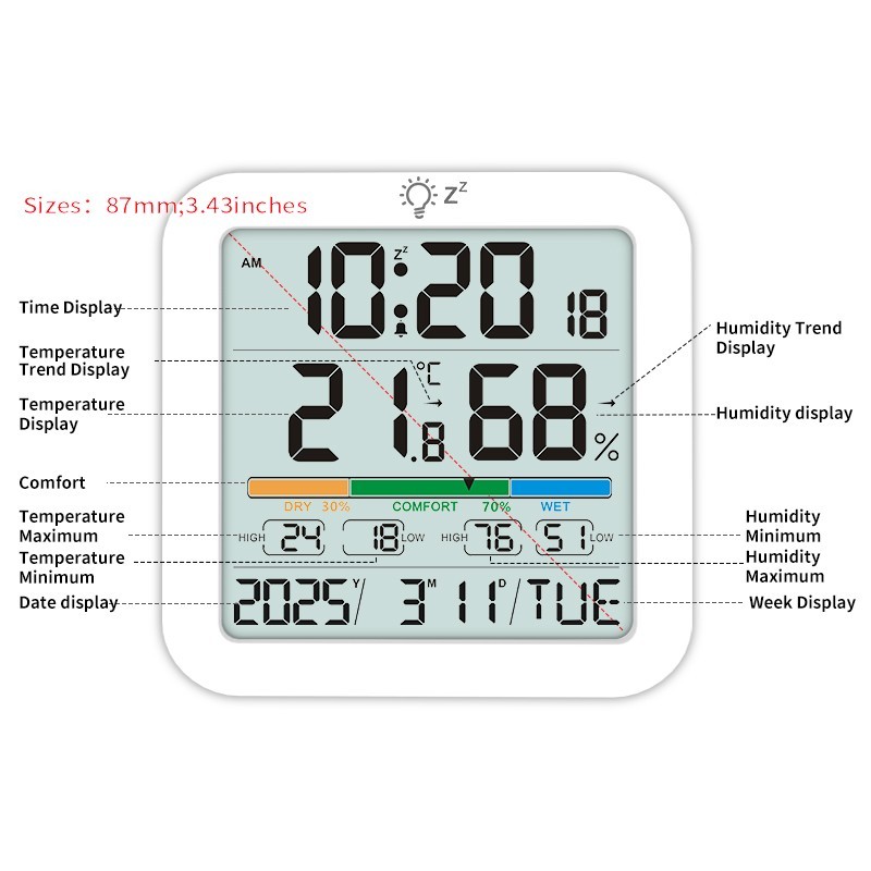 Compact Indoor Wireless Thermometer Alarm Clock with Easy Read Display