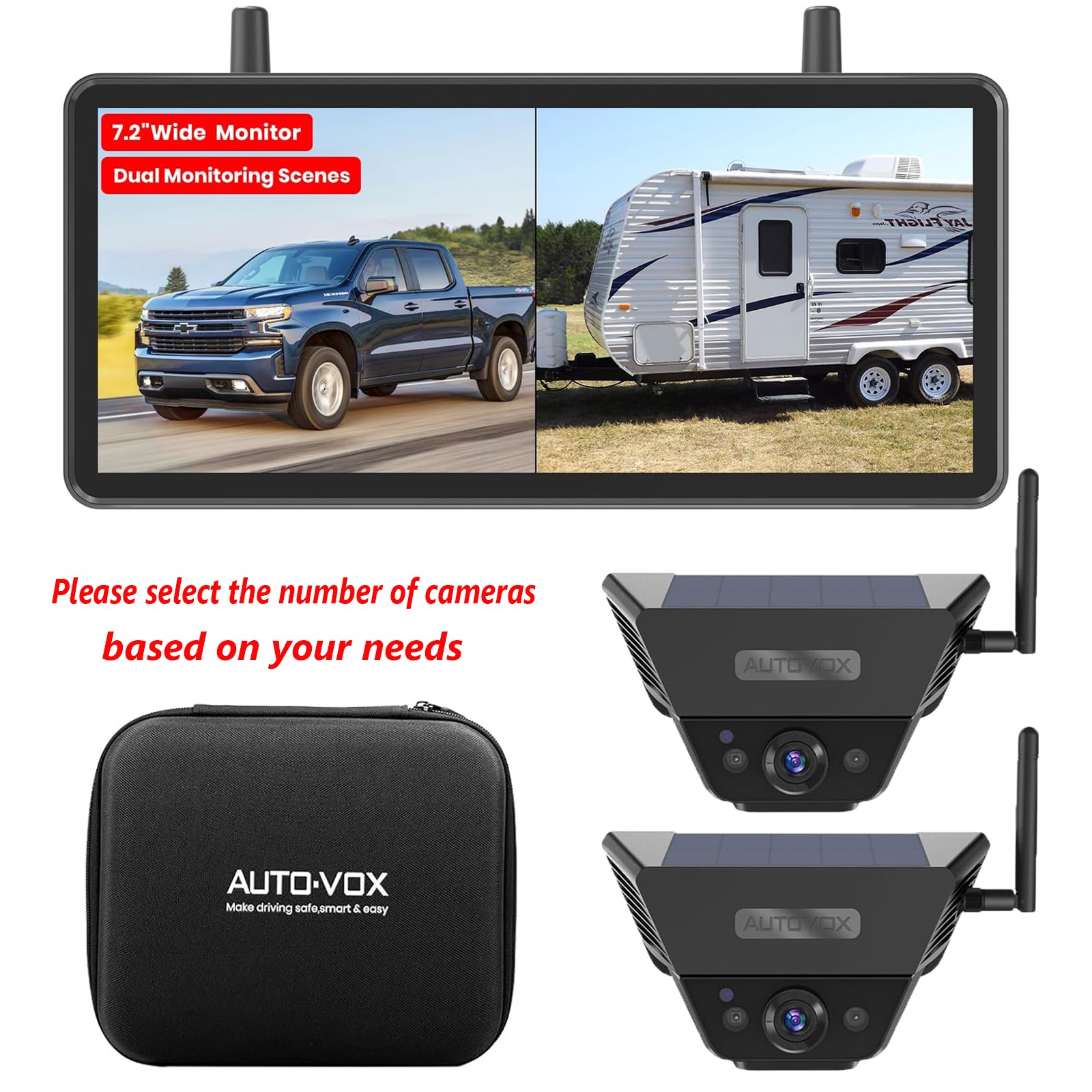 AUTO-VOX Solar5B RV Magnetic Backup Camera Loop Recording 7.2" DVR 1080P Monitor