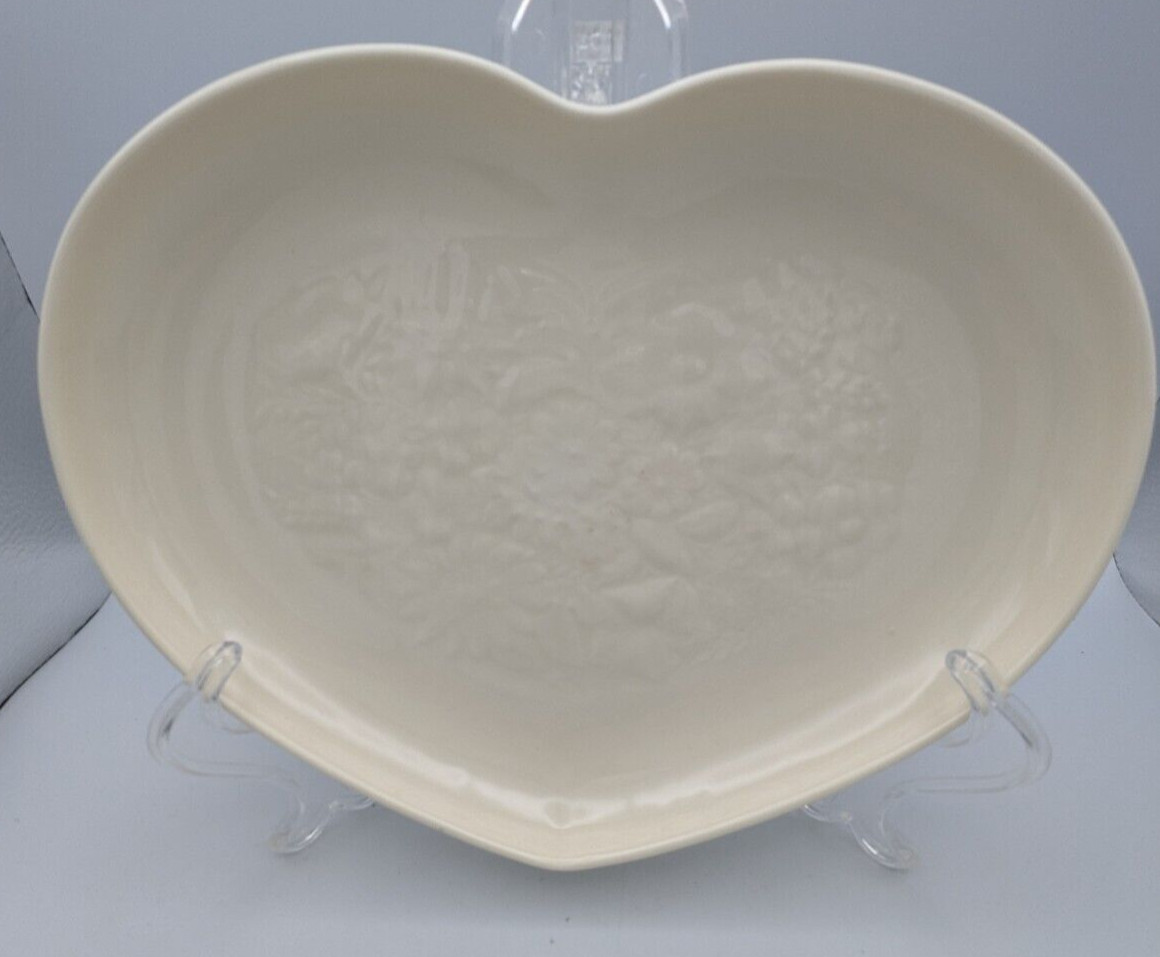 Heart Shaped Dish- White -Floral Imprint Made in Great Britain