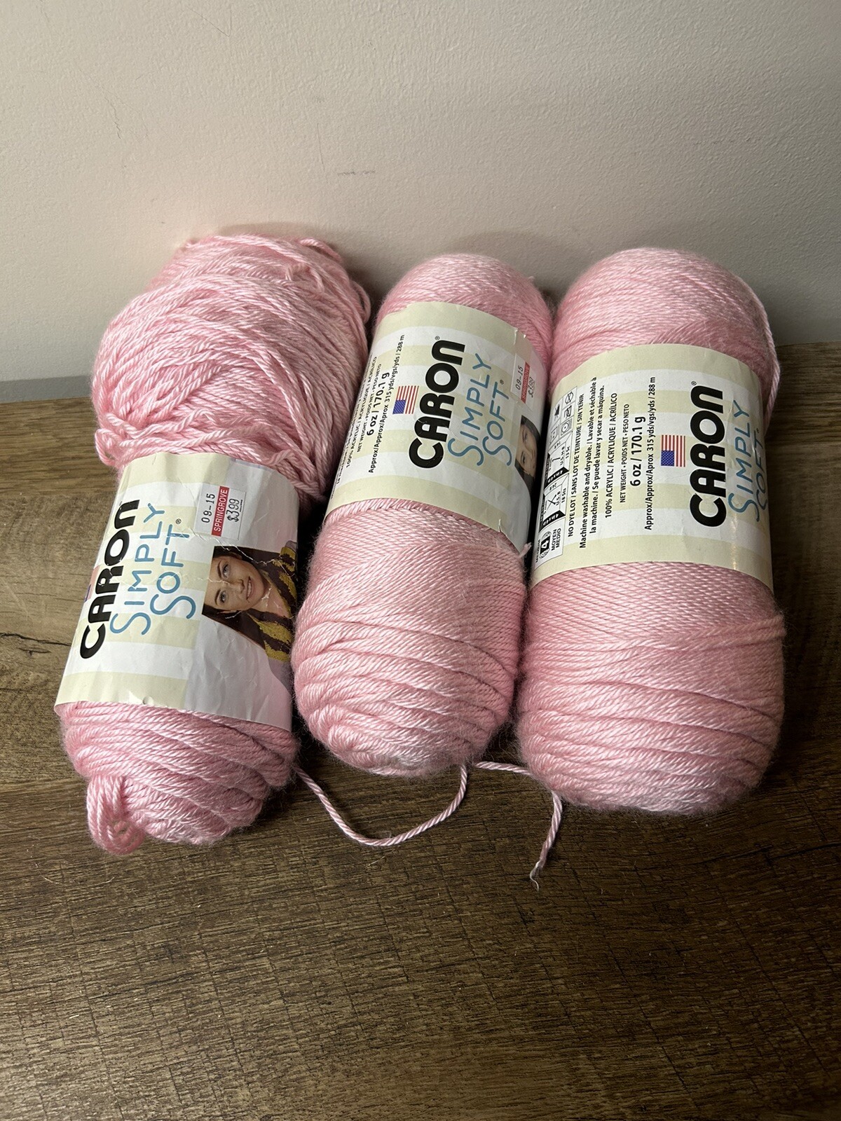 3 Pack Caron Simply Soft Solids Yarn-Soft Pink H97003-9719