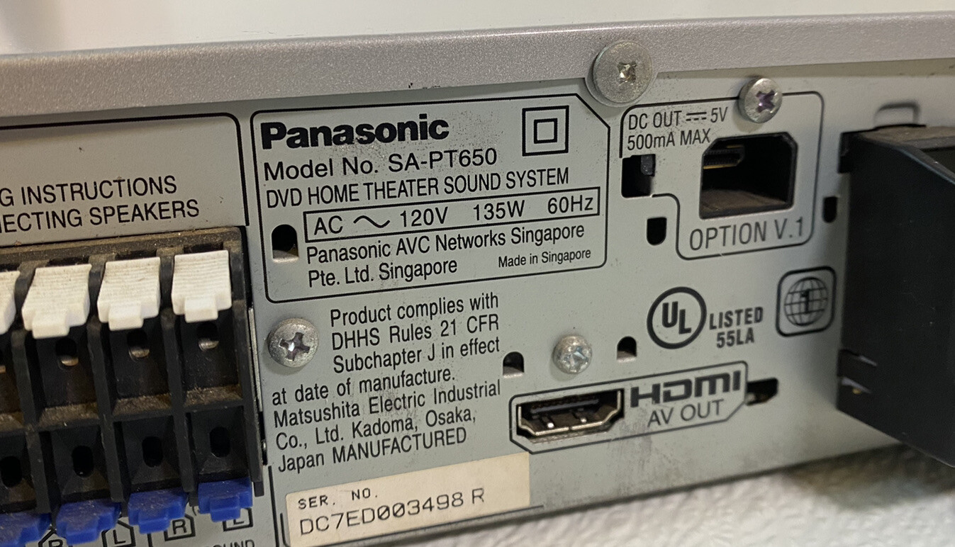 Panasonic 5 Disk DVD Home Theatre System Model #SA-PT650 Tested