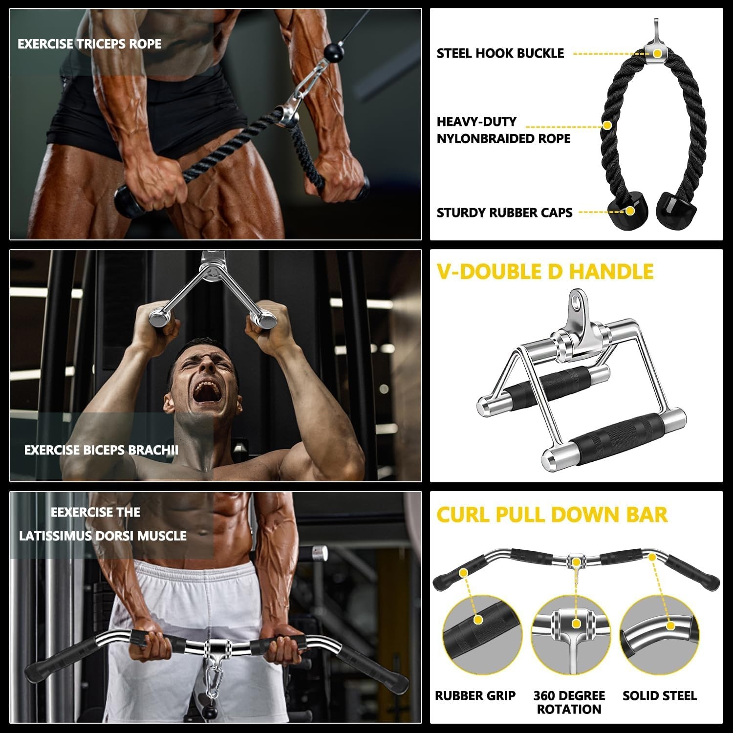 Durable Tricep Pull Down & LAT Pulldown Attachments Set - Enhance Your Home Gym