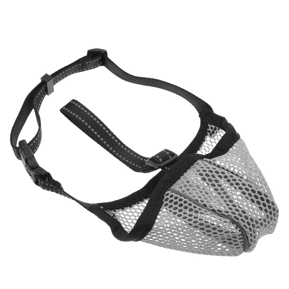 Grey Soft Mesh Dog Muzzle Adjustable Comfortable Bite Prevention Mouth Guard