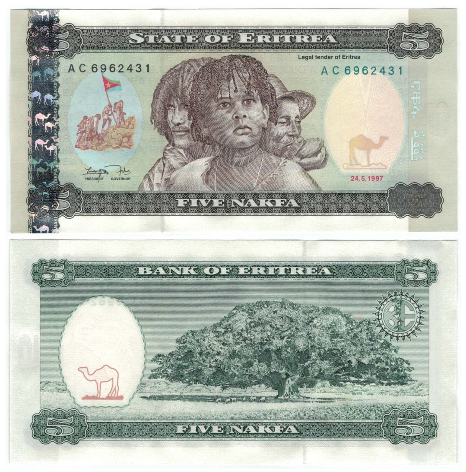 Eritrea 5 Nakfa (1997) - Three Native People/p-2, B102a UNC