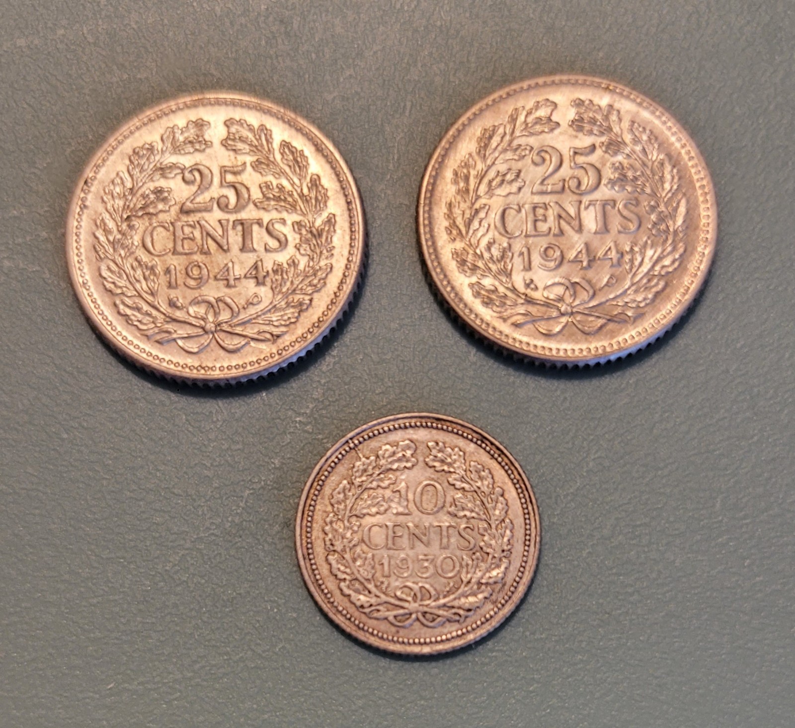 2x 1944 NETHERLANDS Silver Quarters & 1930 Silver Dime. 64% Silver. Ship for $1.