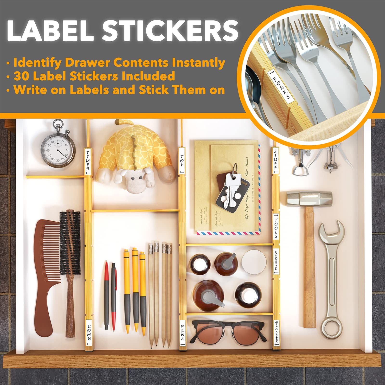Best SpaceAid Bamboo Drawer Dividers with Inserts and Labels, Kitchen Adjustable