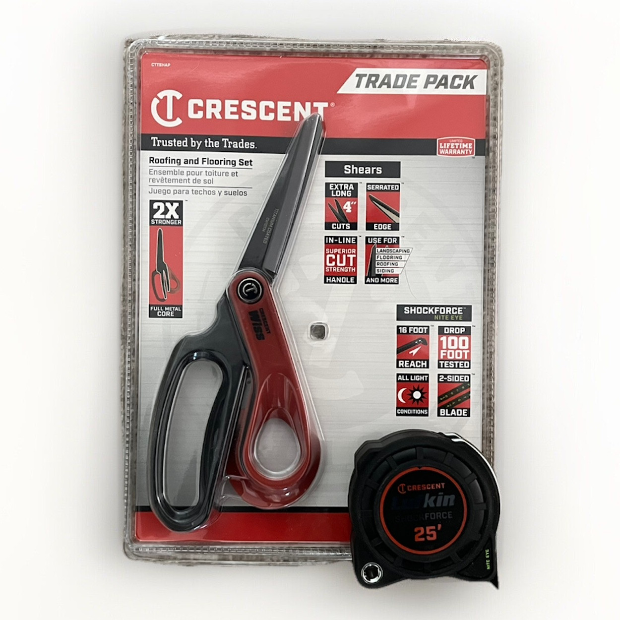 Crescent Scissors  & Tape Measure 10 Inch Titanium Blade & 25’ Shock Force  Tape