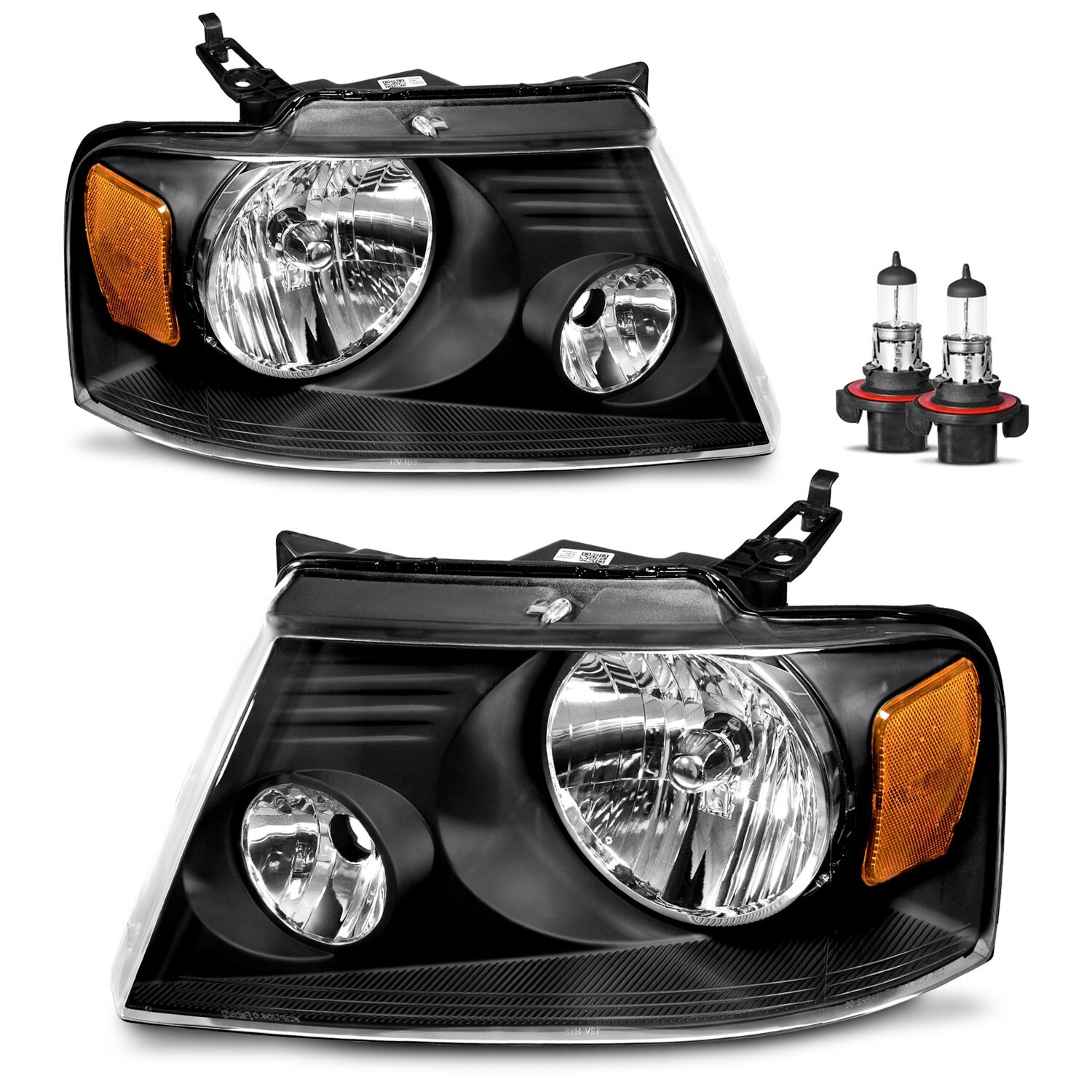 For 2004-2008 Ford F150 Headlights Assembly Chrome Housing with Bulbs Left+Right