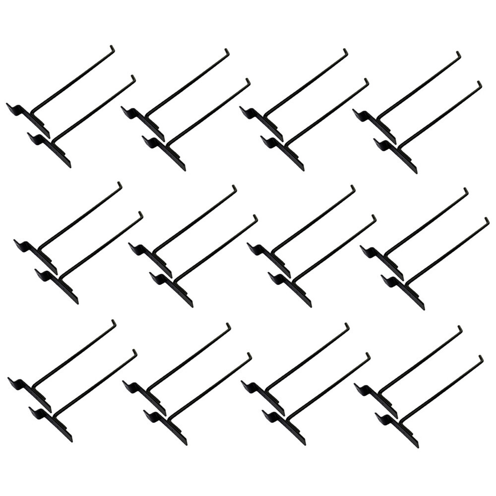 12" Slatwall Hook Panel Display Hooks, 1/4" Thickness Metal, Black - PACK 12