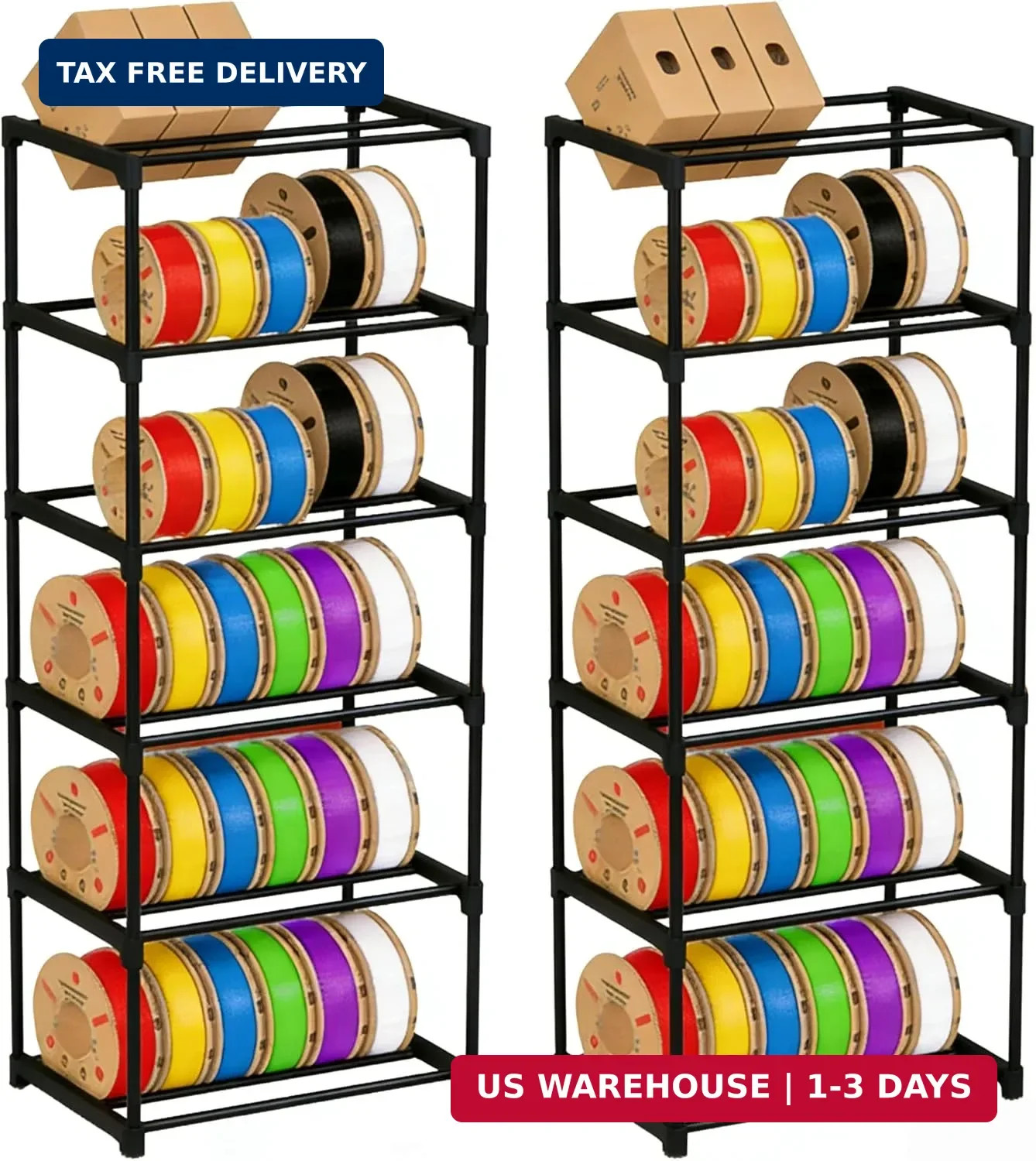 Two 6-Tier 3D Printer Filament Storage Rack, Heavy Duty Metal Spool Holder Holds