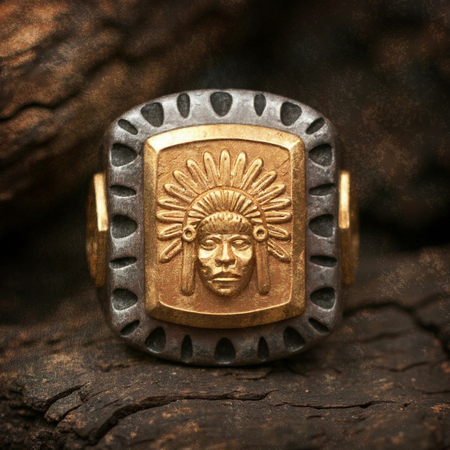 Mexican Biker Ring Indian Head - Peso Ring - Motorcycle Jewelry - Stainless