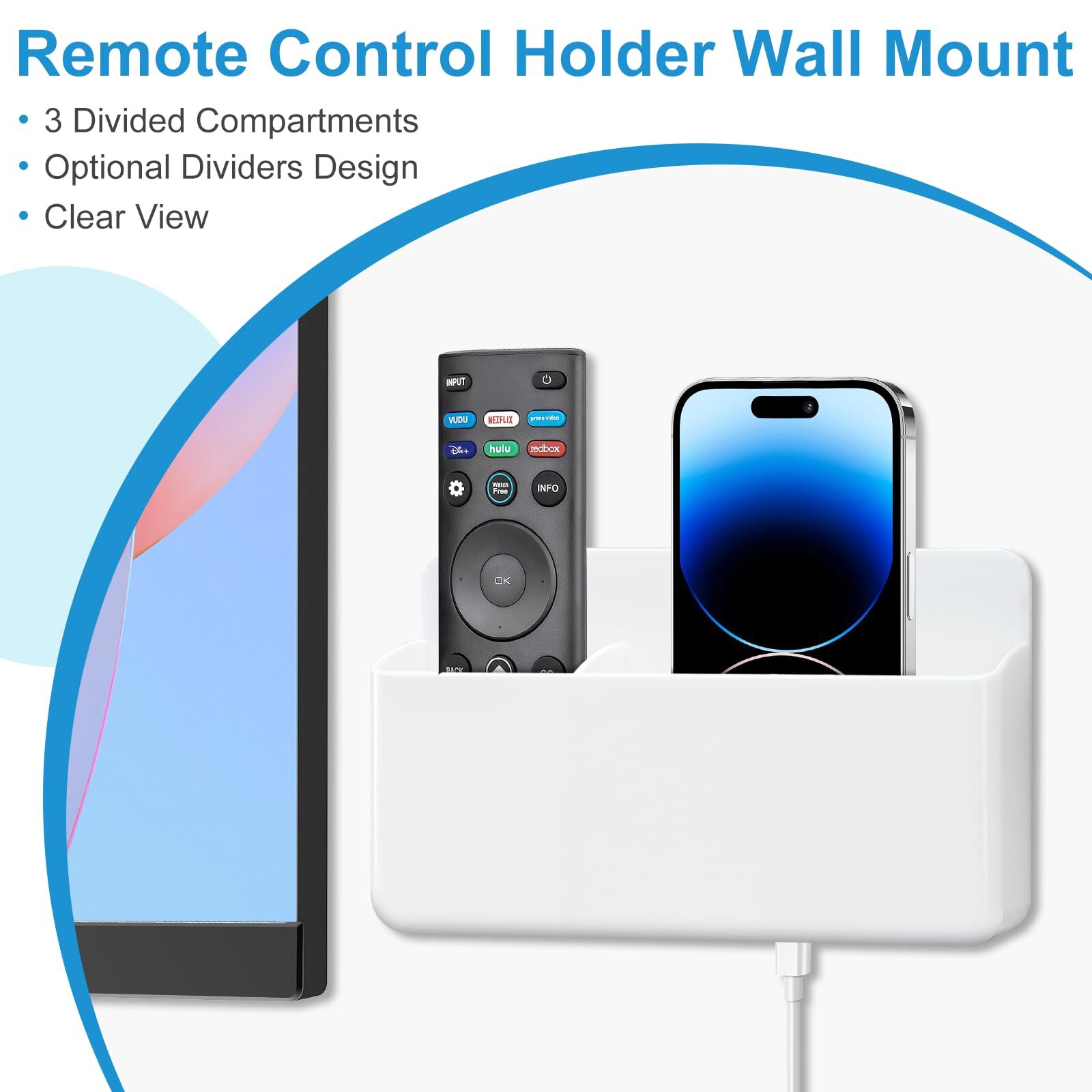 3 Slot Adjustable Remote Holder Wall Mount TV Controller Holder Hollow Bottom...