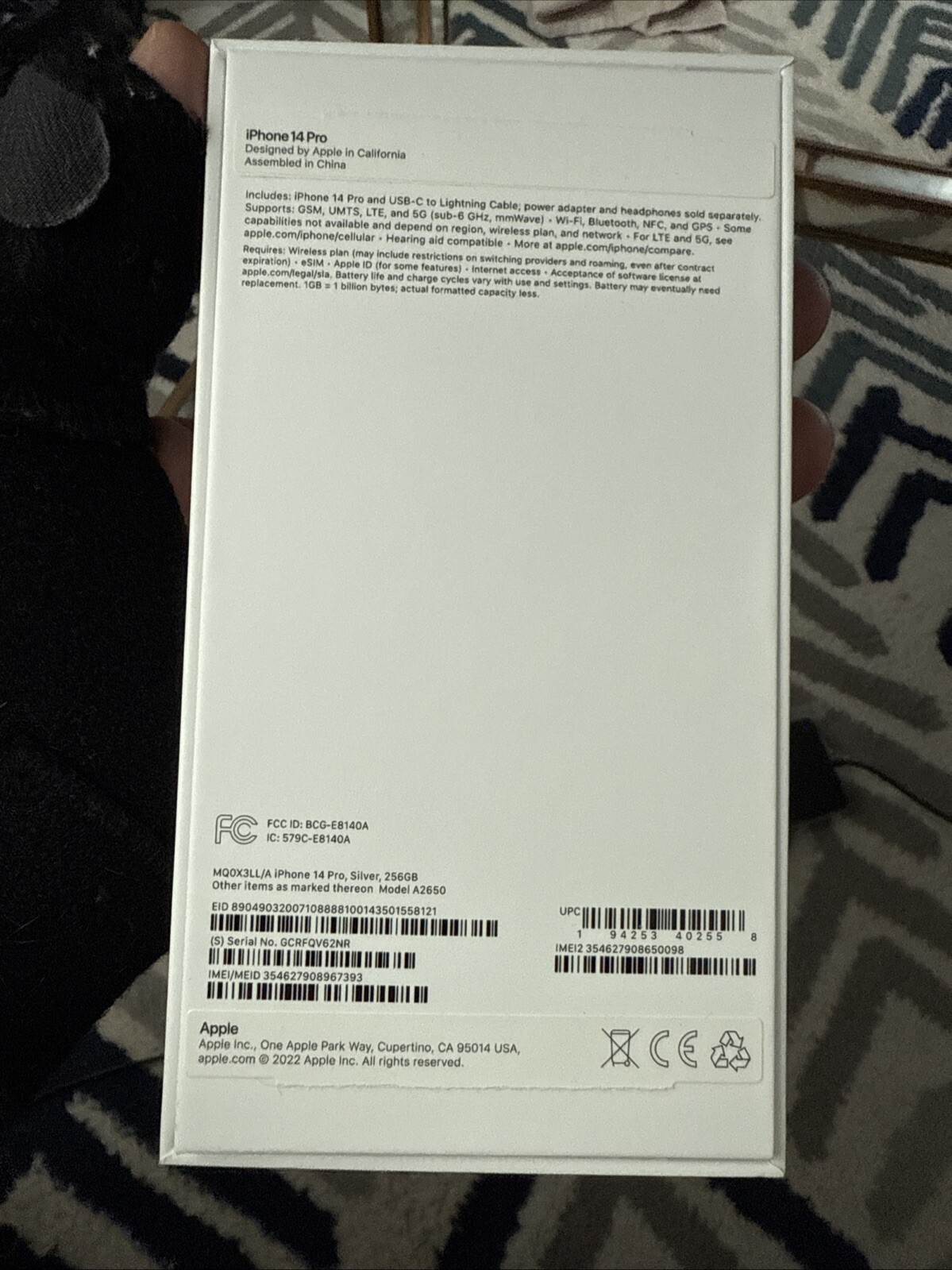 Apple iPhone 14 Pro 256 GB Silver Original Box Only