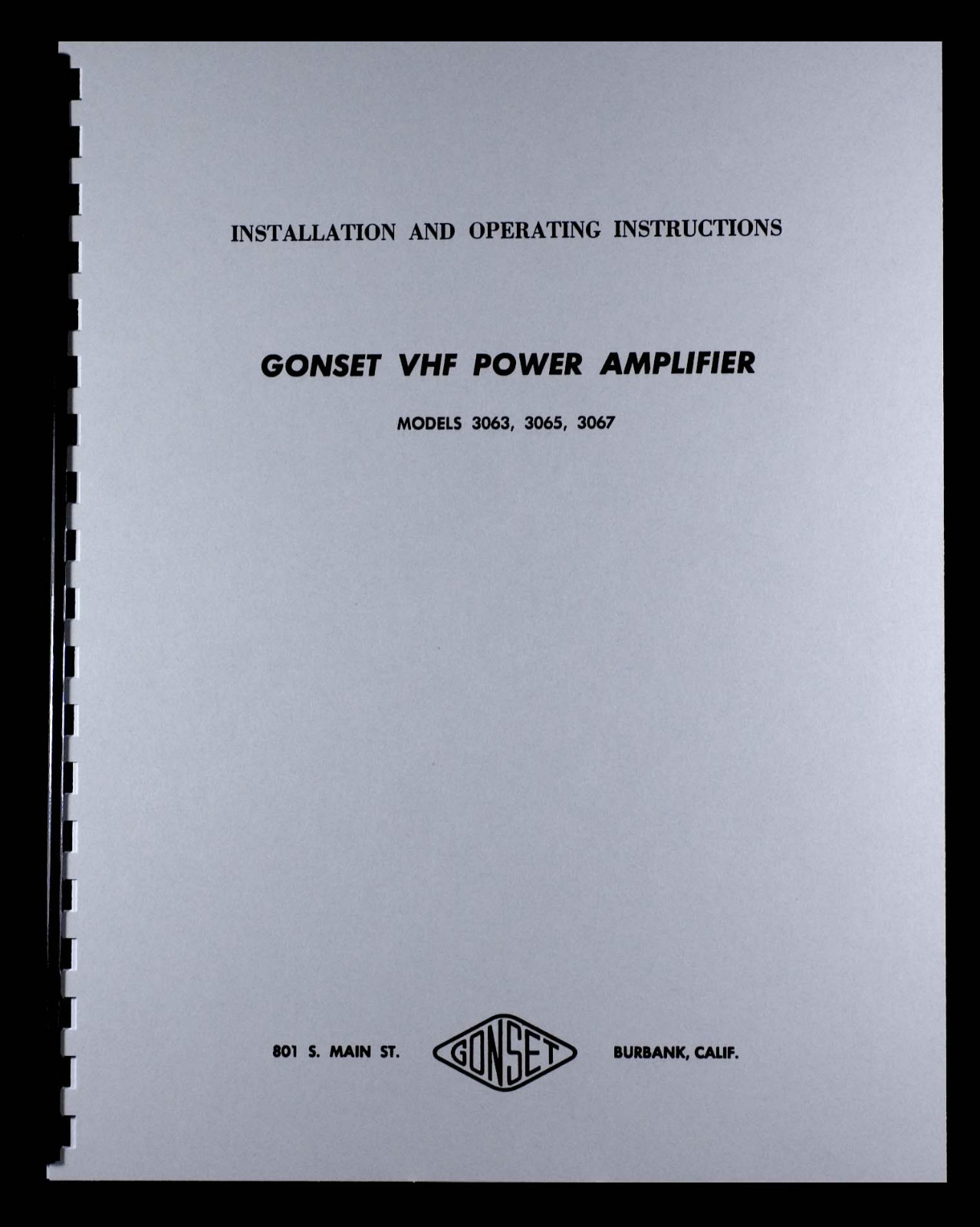 Gonset Model 3063, 3065, 3067 VHF Amplifiers Instruction Manual