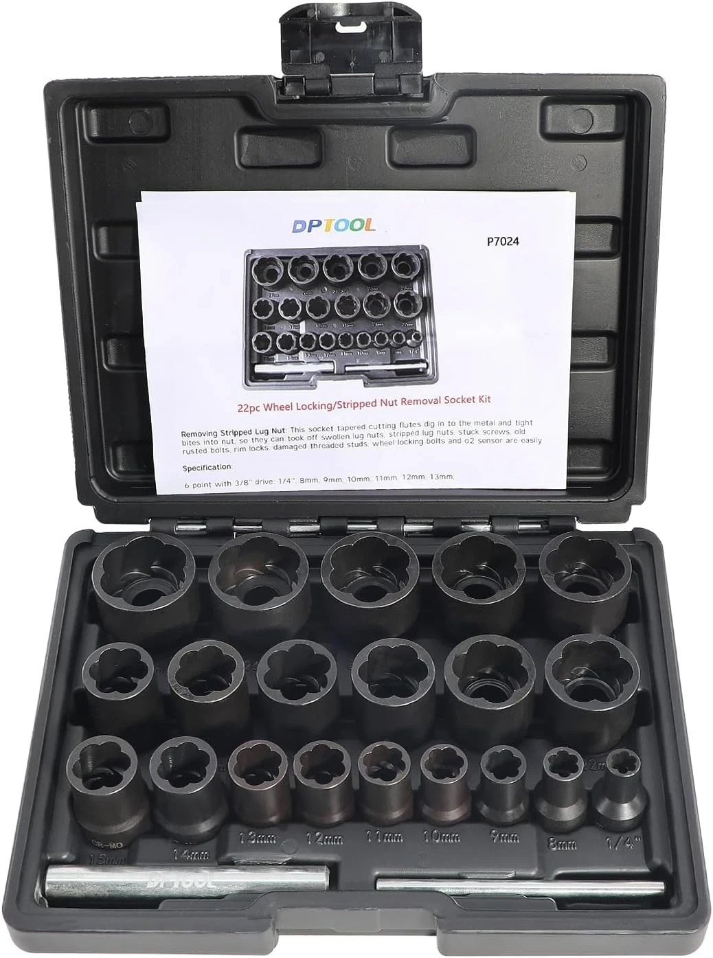 22 Piece Bolt Nut Extractor Set, 1/2" and 3/8" Drive Impact Lug Nut Remover Sock