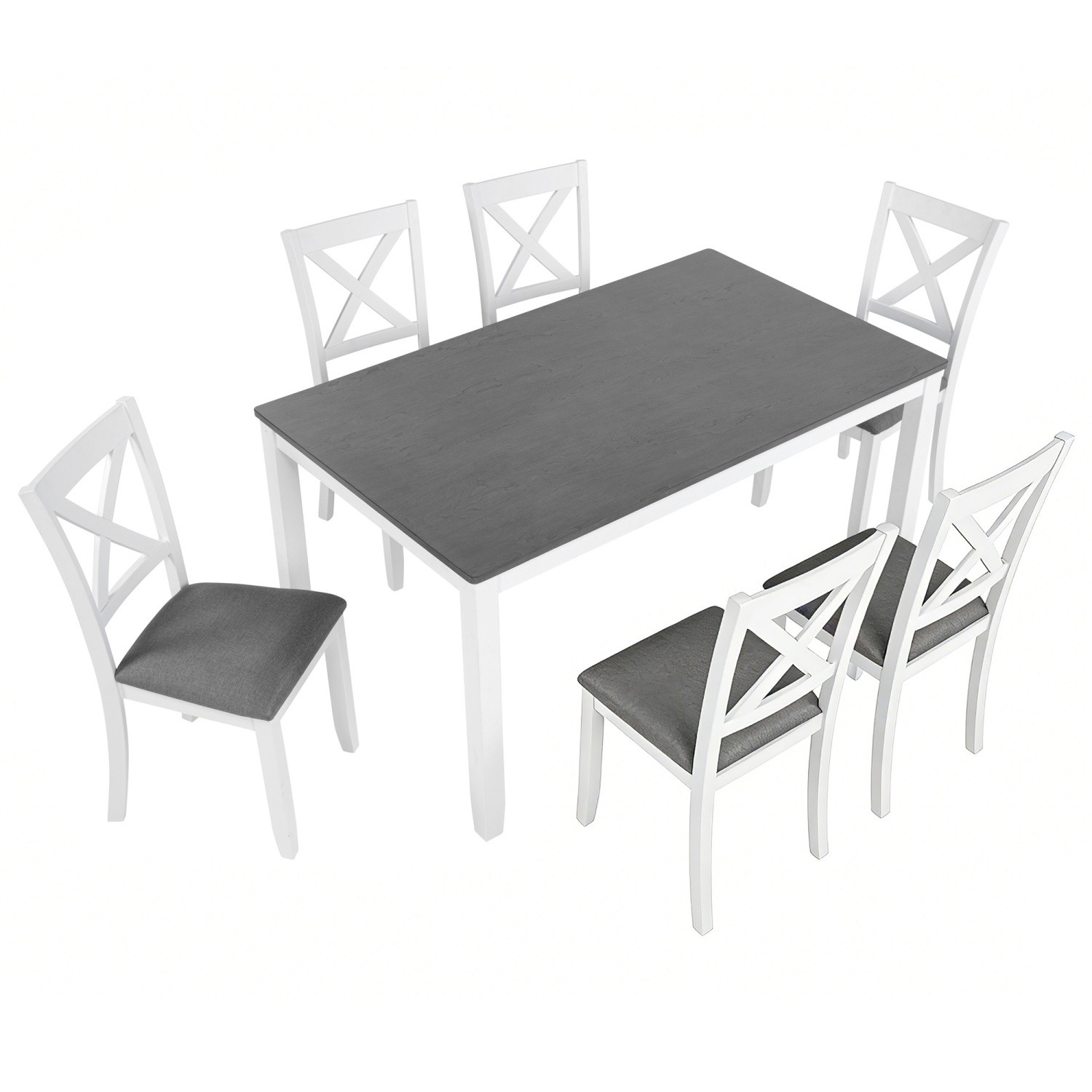 Modern 7-Piece Solid Wood Frame Dining Table Set w/ Table & 4 Upholstered Chairs