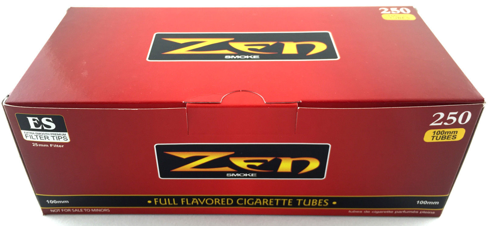 1 Box Zen Smoke Full Flavor 100 mm 100's Cigarette Filter 250 Tubes - 3130-1