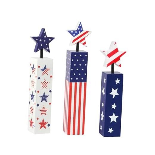 3-Piece Patriotic Wooden Tabletop Set Red White and Blue Removable Z-74--a