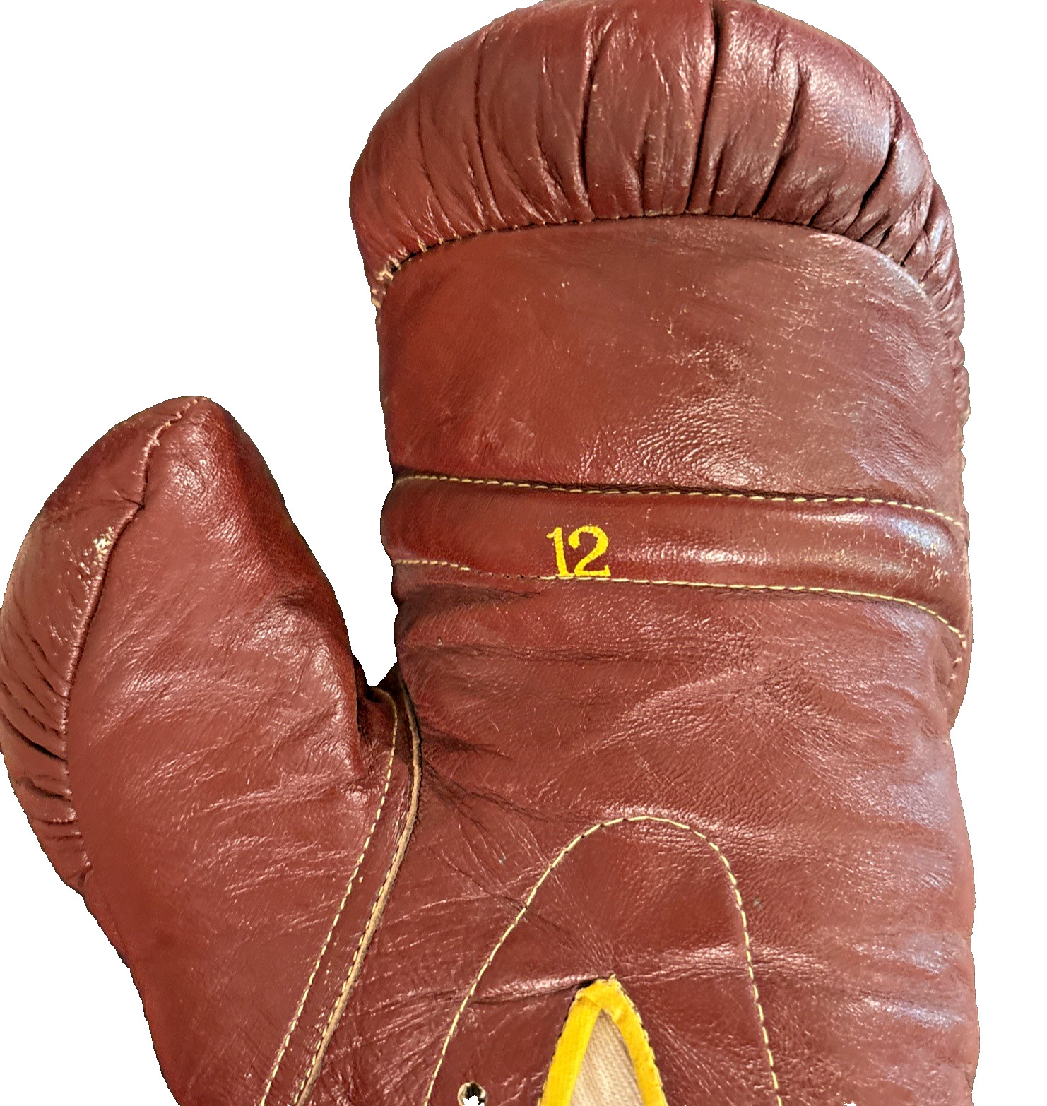 Vintage EVERLAST 12 oz. Brown Burgundy Leather Boxing Yellow ONE Glove Parts