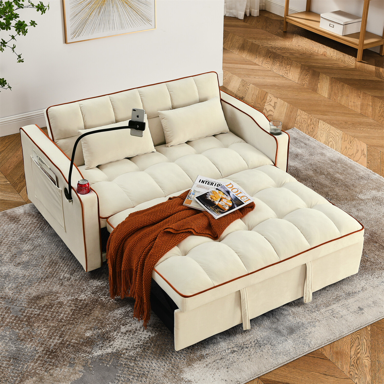 55.5in Convertible Sleeper Sofa Bed Loveseat Sofa 2 Seater Couch w/ Pull-Out Bed
